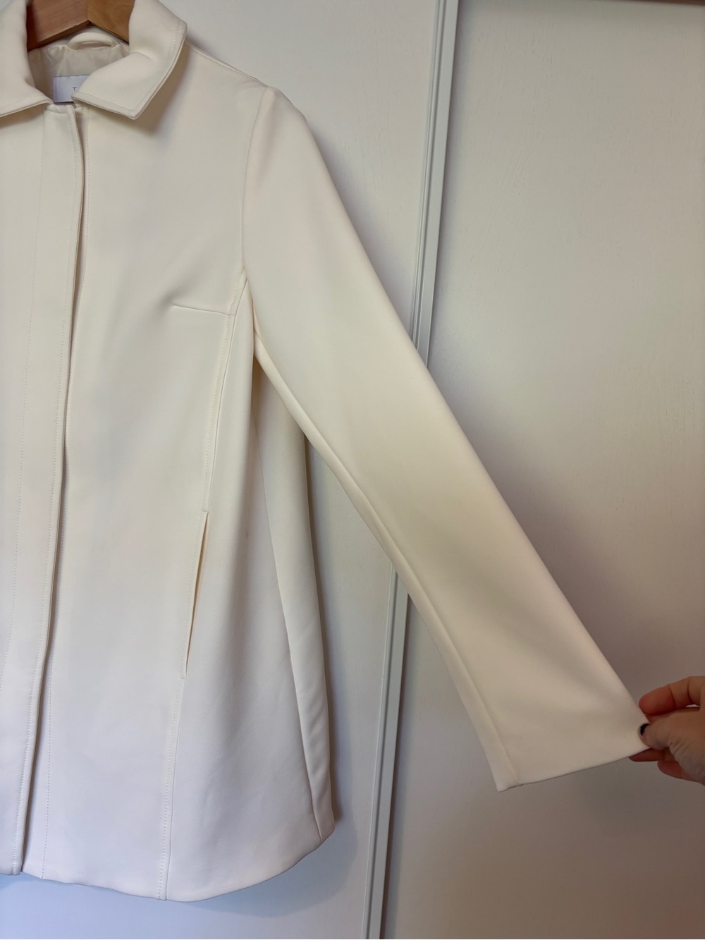 Minimalist Scandi Coat Size Large A-Line Cream White Sophisticated Office Guest - Picture 4 of 13